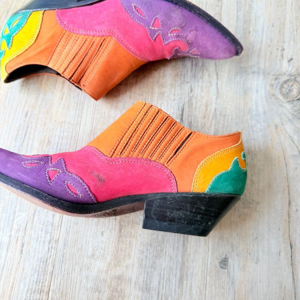 Vintage Circus Brand Multicolor Suede Western Ankle Boots 7.5 Cowboy Booties - Picture 11 of 13